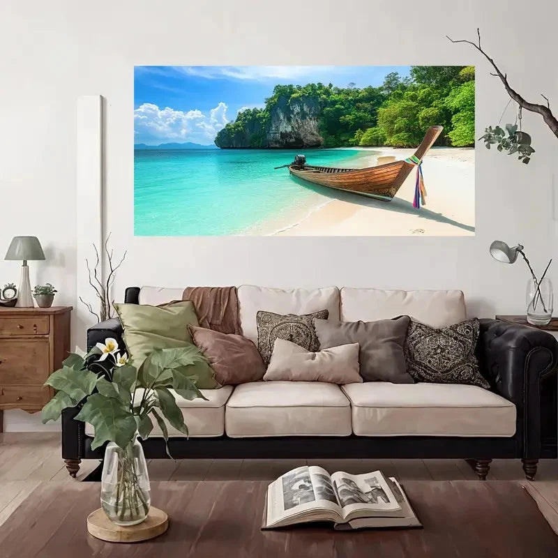 Tropical Island Beach Palm Tree Wall Art Canvas Office Home Room Framed 120x60cm