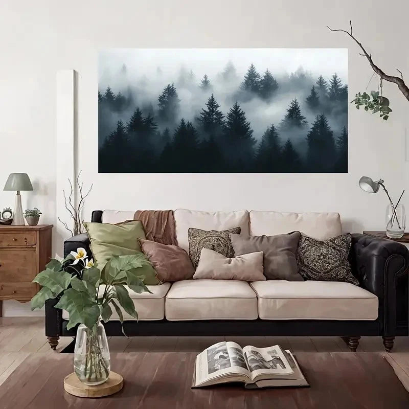 Misty Forest Landscape Wall Art Canvas Office Home Room Framed 120x60cm