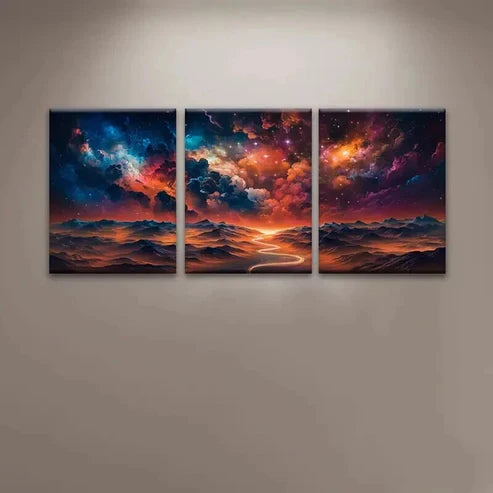 3pcs Vibrant Starry Skies & Mountain Range Wall Art Canvas Unframed - High Quality Print 100% Australian Made Wall Canvas