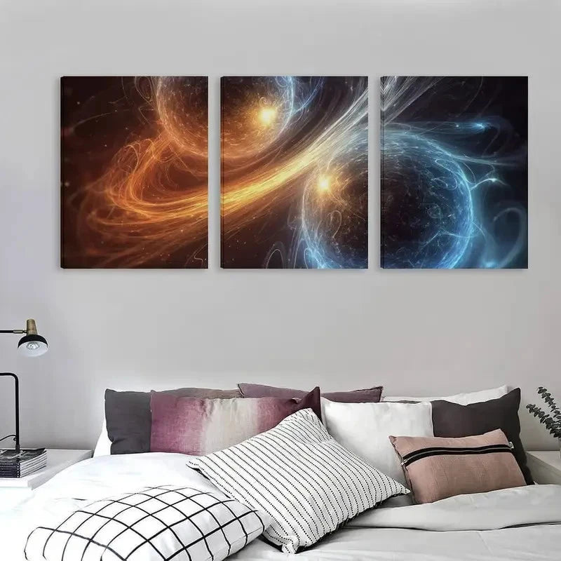 3pcs Glowing Neon & Orange Spherical Shapes Wall Art Set Canvas Framed 50x70cm - High Quality Print 100% Australian Made Wall Canvas Ready to Hang - Bella Home Decor
