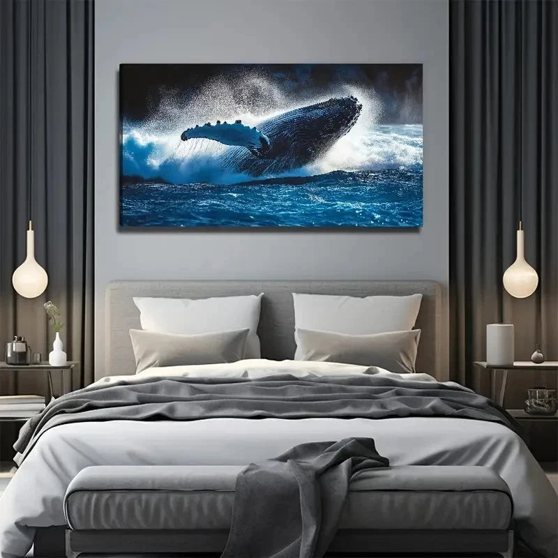 Large Whale Water Perfect Wall Art Canvas Office Home Room Framed 120x60cm