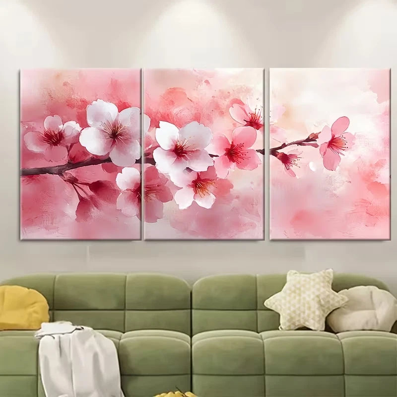 3pcs Soft Pink and White Sakura Blossom Watercolor Metal Print Ready to Hang Art