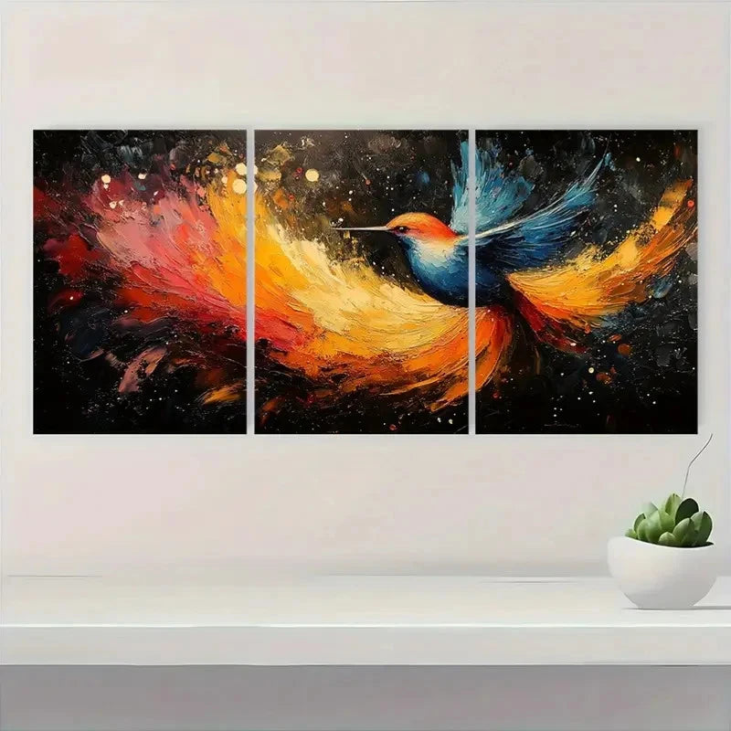 3pcs Multicolor Abstract Bird Dynamic Artwork Wall Art Set Canvas Framed 50x70cm - High Quality Print 100% Australian Made Wall Canvas Ready to Hang