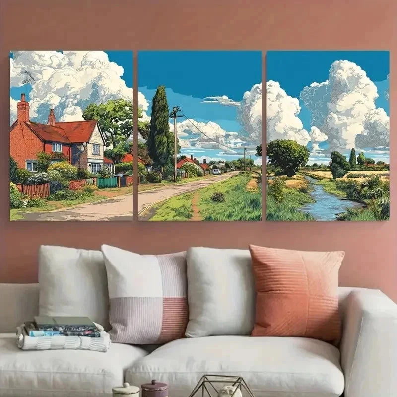 3pcs Suffolk England Travel Countryside Perfect Wall Art Set Canvas Framed 40x60cm - High Quality Print 100% Australian Made Wall Canvas Ready to Hang