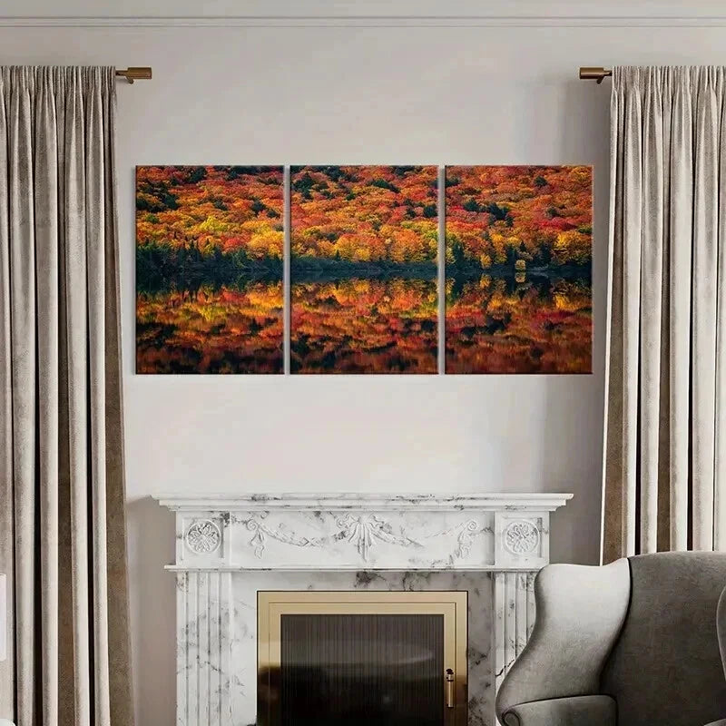 3pcs Autumn Forest Lake Nature Landscape Wall Art Set Canvas Framed 60x90cm - High Quality Print 100% Australian Made Wall Canvas Ready to Hang - Bella Home Decor