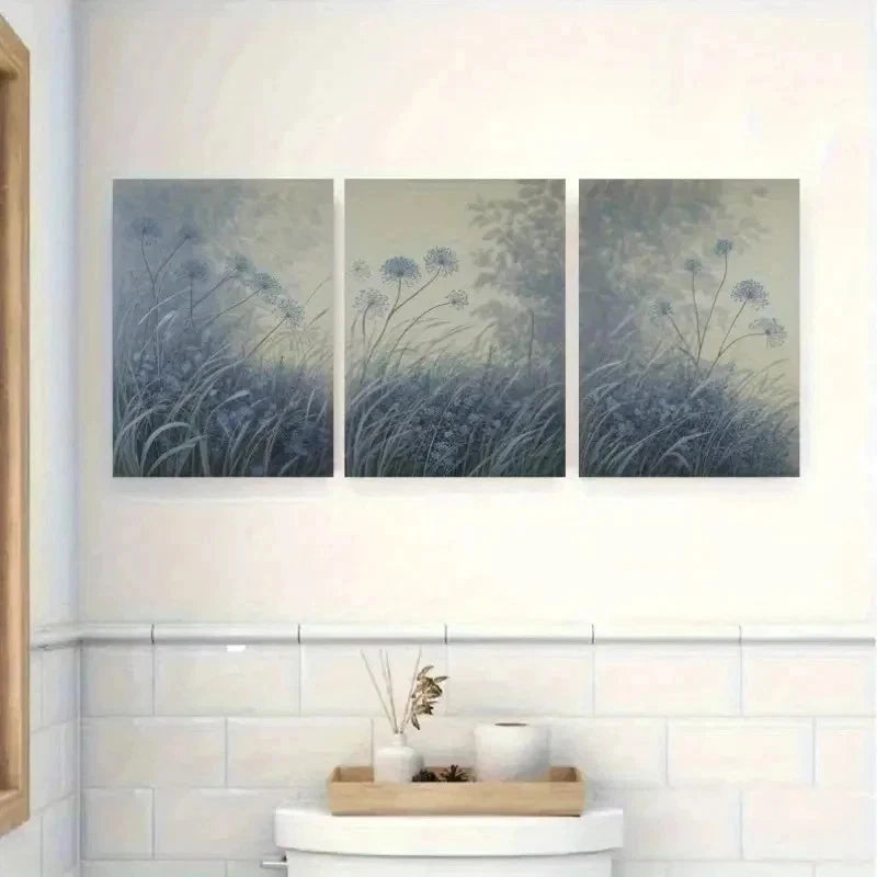 3pcs Blue Flowers & Misty Leaves Wall Art Set Canvas Framed 40x60cm - High Quality Print 100% Australian Made Wall Canvas Ready to Hang - Bella Home Decor