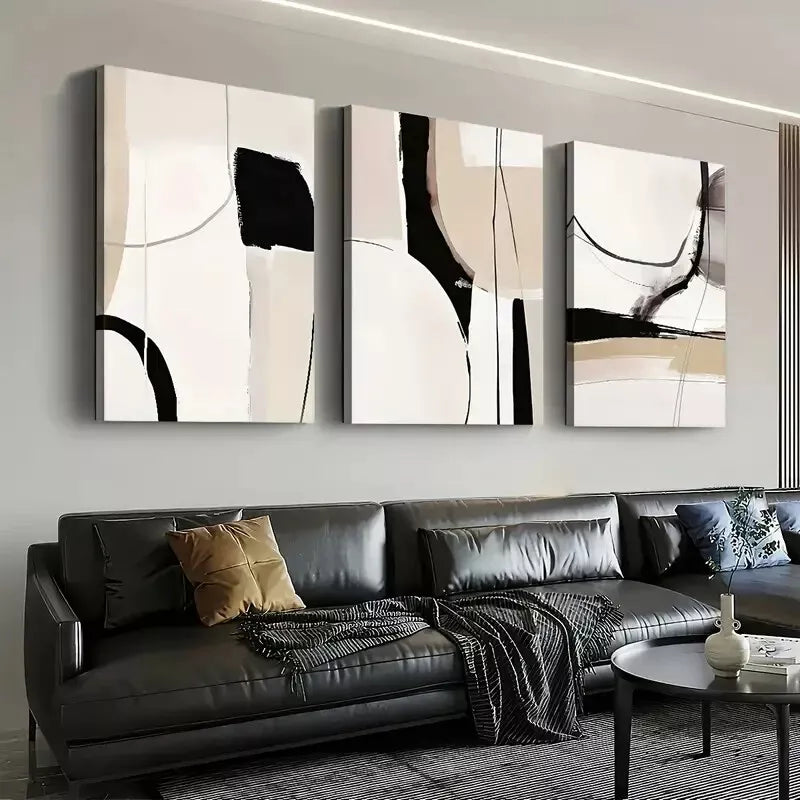 3pcs Light Luxury Style Abstract Geometric Blue Wall Art Set Canvas Framed 50x70cm - High Quality Print 100% Australian Made Wall Canvas Ready to Hang - Bella Home Decor