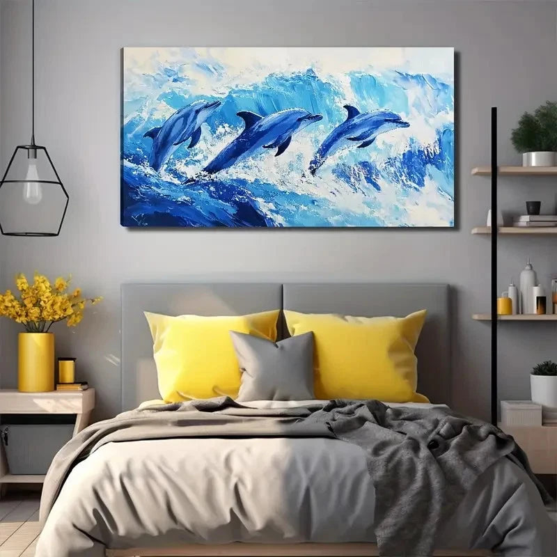 Vibrant Dolphin Modern Decor Wall Art Canvas Office Home Room Framed 120x60cm