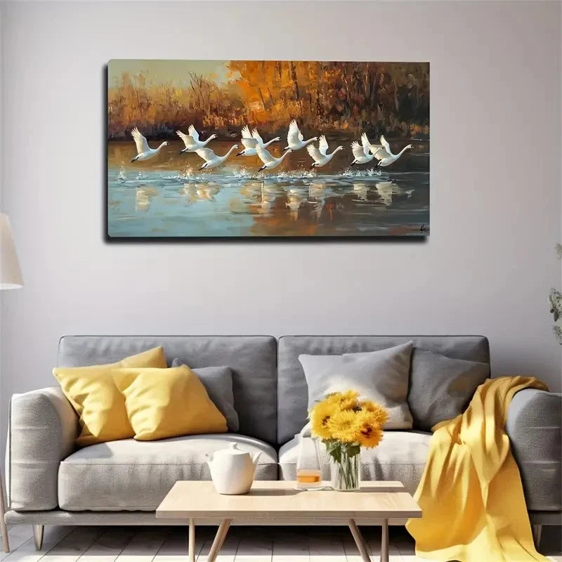 Large Aerial View Of Geese Wall Art Canvas Office Home Room Framed 120x60cm