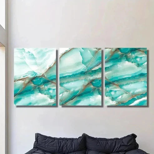 3pcs White and Blue Gradient Marble Texture Wall Art Canvas Unframed - High Quality Print 100% Australian Made Wall Canvas