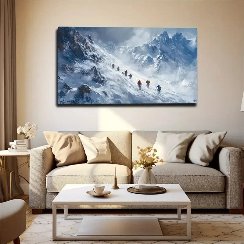 Brave Climbers Snowy Mountain Wall Art Canvas Office Home Room Framed 120x60cm