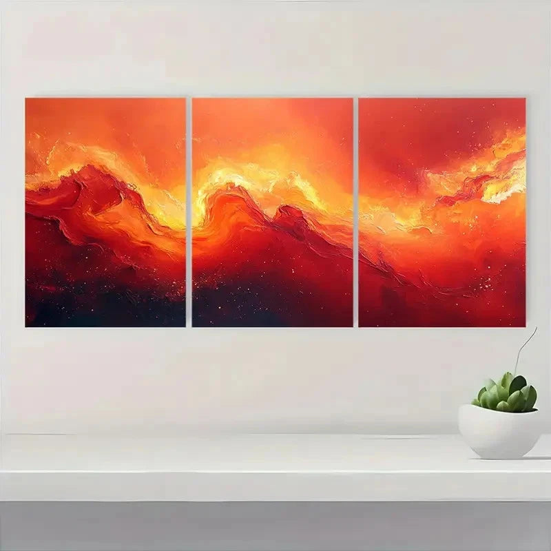 3pcs Red, Orange & Yellow Geometric Design Wall Art Set Canvas Framed 40x60cm - High Quality Print 100% Australian Made Wall Canvas Ready to Hang