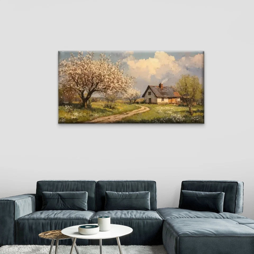 Country Road Houses Nature Wall Art Canvas Office Home Room Framed 120x60cm