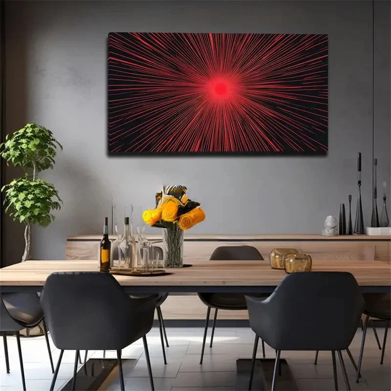 Vibrant Red Radiating Lines Wall Art Canvas Office Home Room Framed 120x60cm