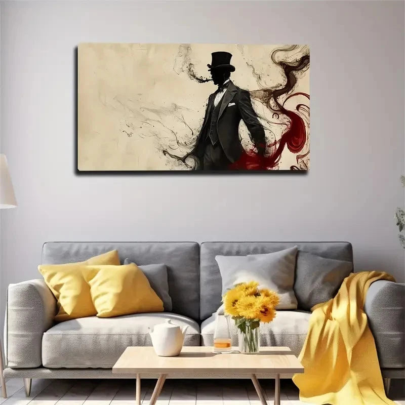 Black Suit With Top Hat For Man Wall Art Canvas Office Home Room Framed 120x60cm