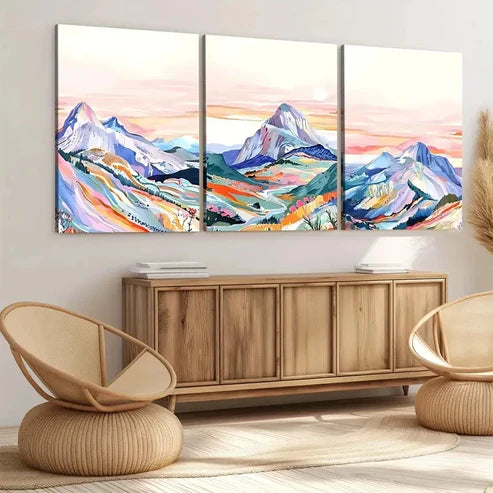 3pcs Vibrant Mountain Landscape Colourful Sunset Wall Art Canvas Unframed - High Quality Print 100% Australian Made Wall Canvas