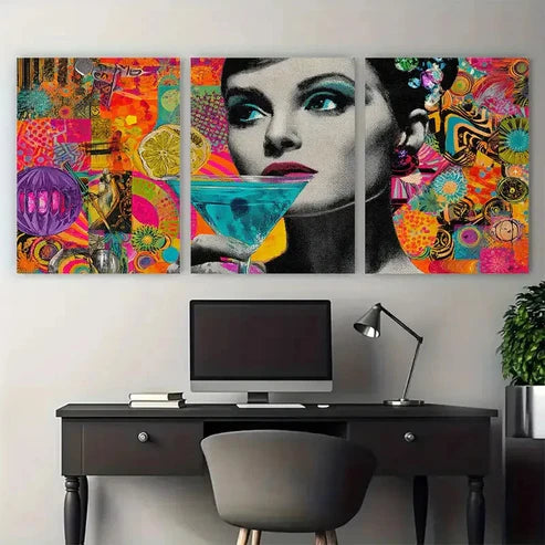 3pcs Retro Cocktail Collage Cosmo Disco Perfect Wall Art Canvas Unframed – High Quality Print 100% Australian Made Wall Canvas