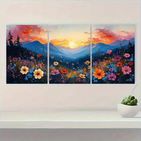 3pcs Romantic Wildflower Meadow Sunset Wall Art Canvas Unframed – High Quality Print 100% Australian Made Wall Canvas