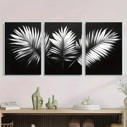 3pcs White Tropical Palm Leaf Nature Wall Art Canvas Unframed - High Quality Print 100% Australian Made Wall Canvas