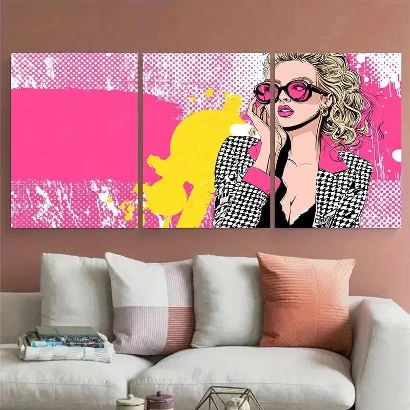 3pcs Vintage Pink Preppy Retro Girl Perfect Wall Art Set Canvas Framed 40x60cm - High Quality Print 100% Australian Made Wall Canvas Ready to Hang