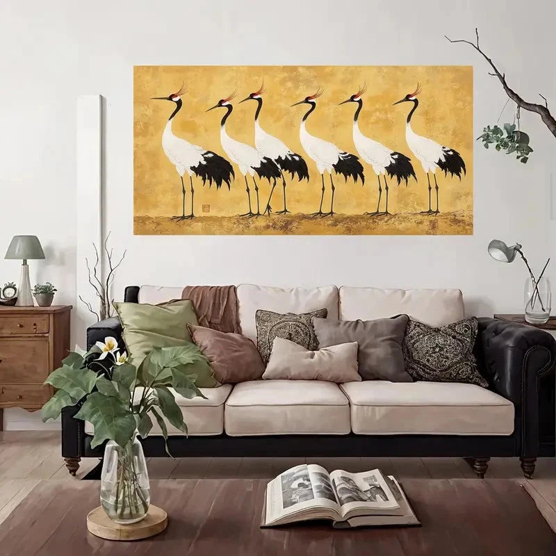 Elegant Crane Family Wall Art Canvas Office Home Room Framed 120x60cm