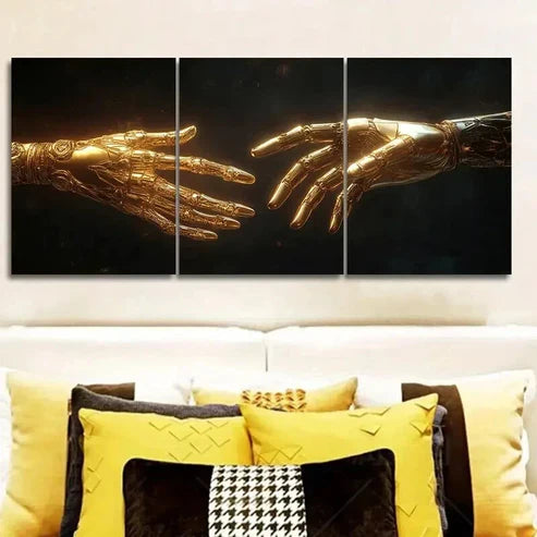 3pcs Mechanical Golden Hand Decoration Wall Art Canvas Unframed - High Quality Print 100% Australian Made Wall Canvas