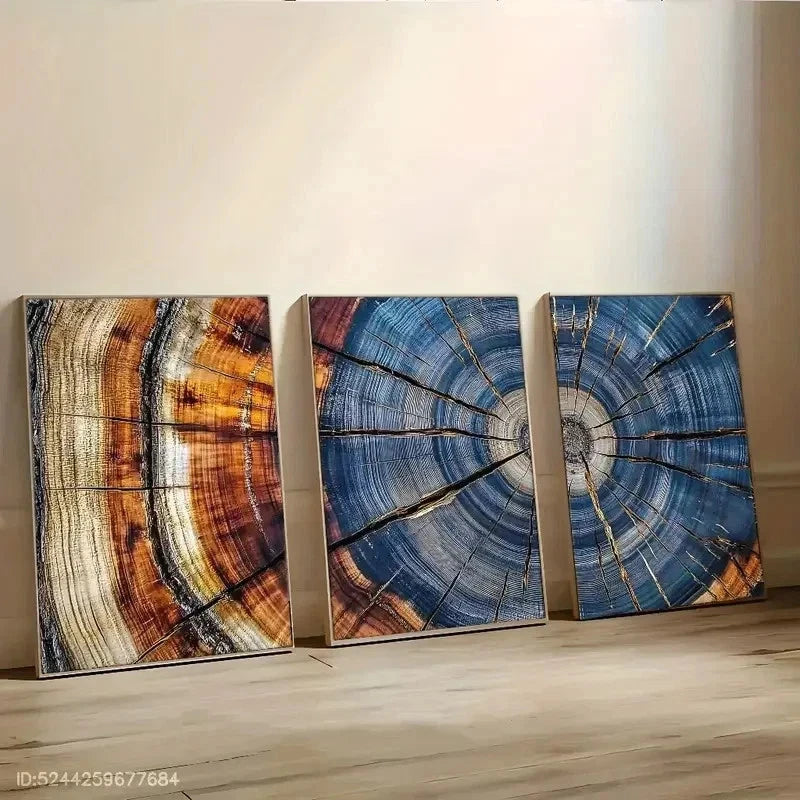 3pcs Sophisticated Tree Ring Print Wall Art Set Canvas Framed 60x90cm - High Quality Print 100% Australian Made Wall Canvas Ready to Hang