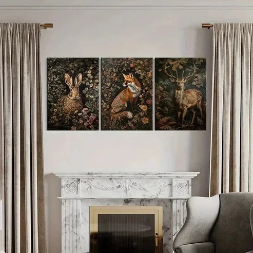 3pcs Rabbit Fox & Sika Deer Paintings Wall Art Wall Art Canvas Unframed - High Quality Print 100% Australian Made Wall Canvas