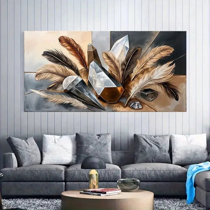 Abstract Feather Oil Painting Wall Art Canvas Office Home Room Framed 120x60cm