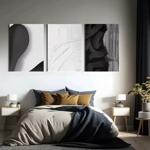 3pcs Black and White Abstract Canvas Framed 60x90 cm - High Quality Print 100% Australian Made Wall Canvas Ready to Hang