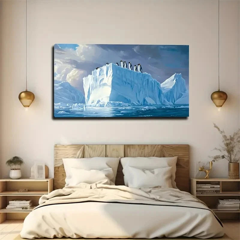 Penguins In Antarctica Icebergs Wall Art Canvas Office Home Room Framed 120x60cm