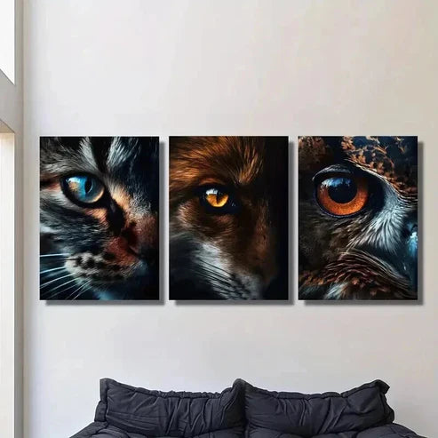 3pcs Portraits of Cat Fox & Owl Eyes Wall Art Canvas Unframed - High Quality Print 100% Australian Made Wall Canvas