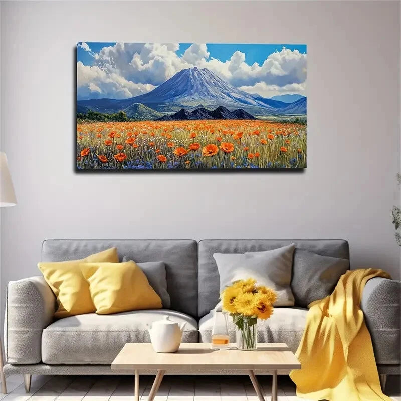 Blooming Orange Flower Field Wall Art Canvas Office Home Room Framed 120x60cm - Bella Home Decor