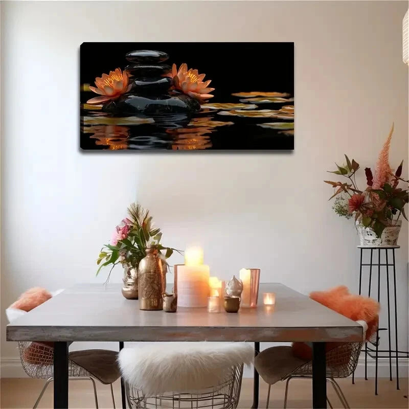 Black Stone Blooming Water Wall Art Canvas Office Home Room Framed 120x60cm - Bella Home Decor