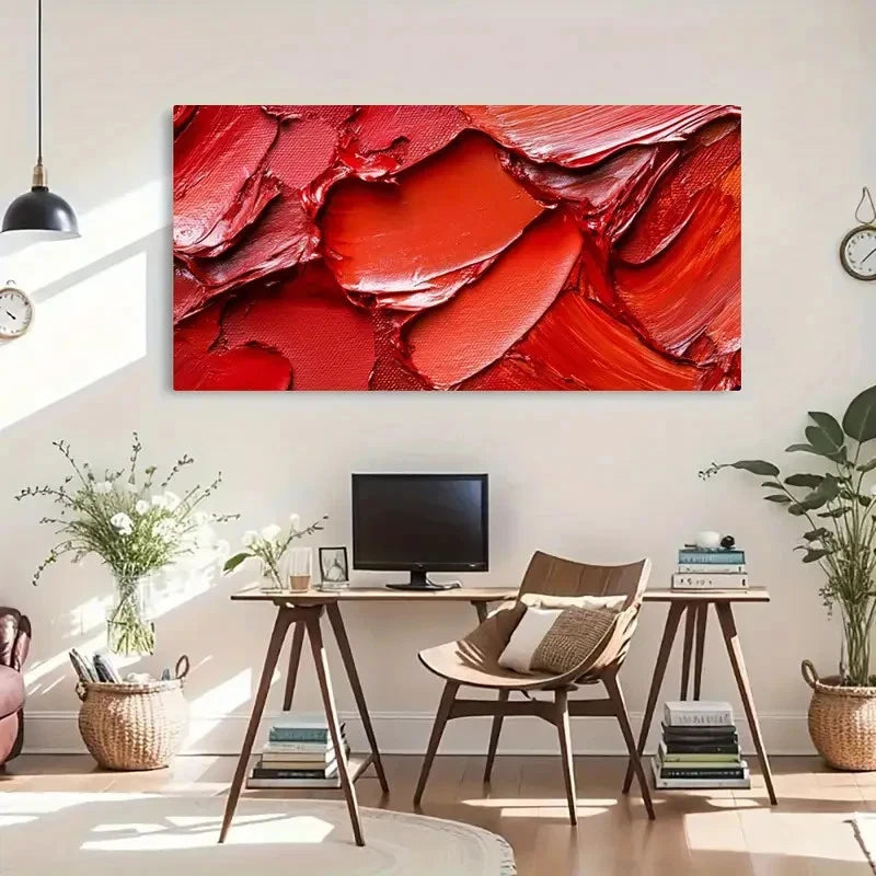 Vibrant Textured Abstract Red Wall Art Canvas Office Home Room Framed 120x60cm - Bella Home Decor