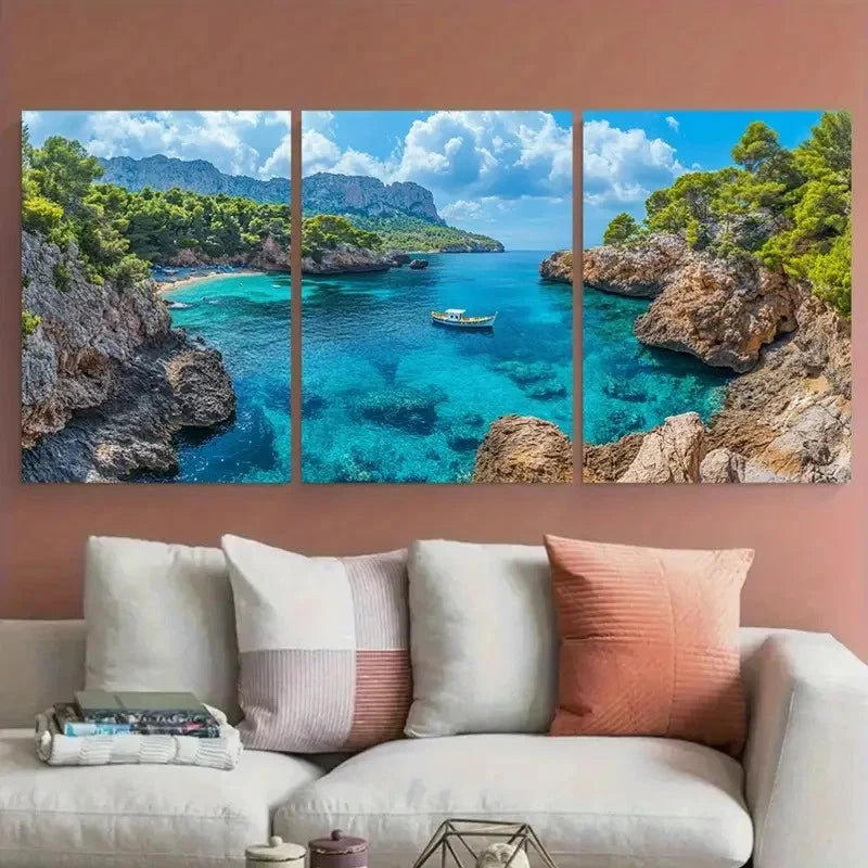 3pcs Mallorca Coastal Scenery Mountain Prefect Wall Art Set Canvas Framed 60x90cm - High Quality Print 100% Australian Made Wall Canvas Ready to Hang