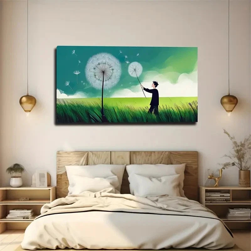 Dandelion Modern Wall Art Canvas Office Home Room Framed 120x60cm