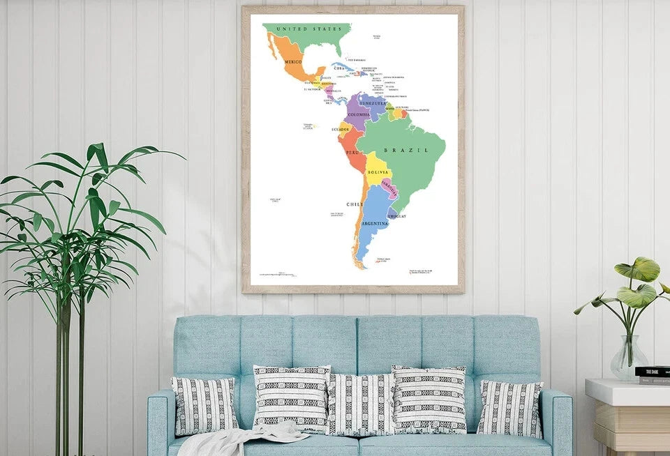 Latin America Single States Polit map with details 91x61cm poster AU