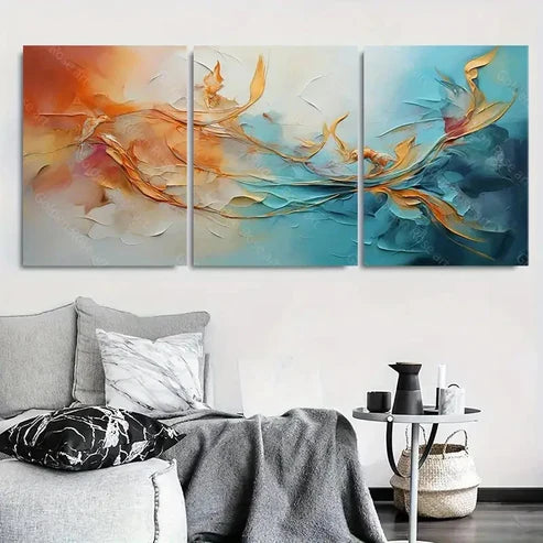 3pcs Vibrant Color Swirls Flowing Design Wall Art Canvas Unframed - High Quality Print 100% Australian Made Wall Canvas