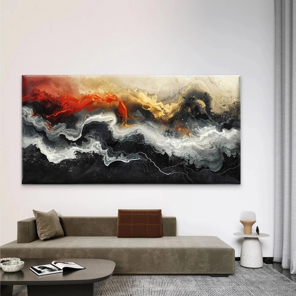 Abstract Vibrant Color Waves Wall Art Canvas Office Home Room Framed 120x60cm
