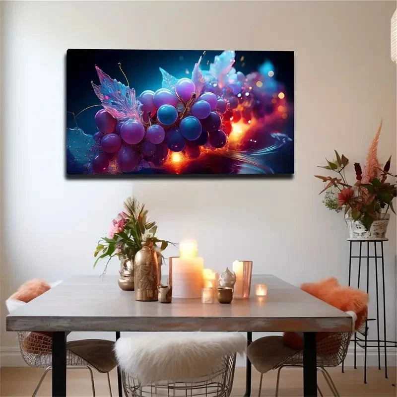 Vibrant Purple & Blue Grape Wall Art Canvas Office Home Room Framed 120x60cm