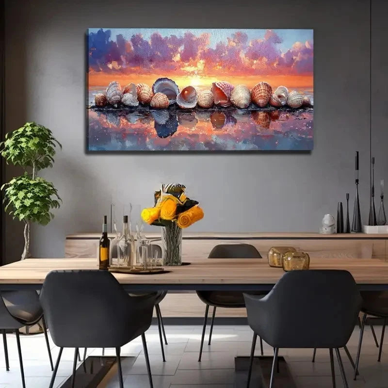 A Neat Row Nature Seashells Wall Art Canvas Office Home Room Framed 120x60cm