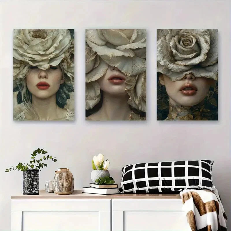 3pcs Dreamy Neutral Tones Headpieces Perfect Wall Art Set Canvas Framed 40x60cm - High Quality Print 100% Australian Made Wall Canvas Ready to Hang - Bella Home Decor