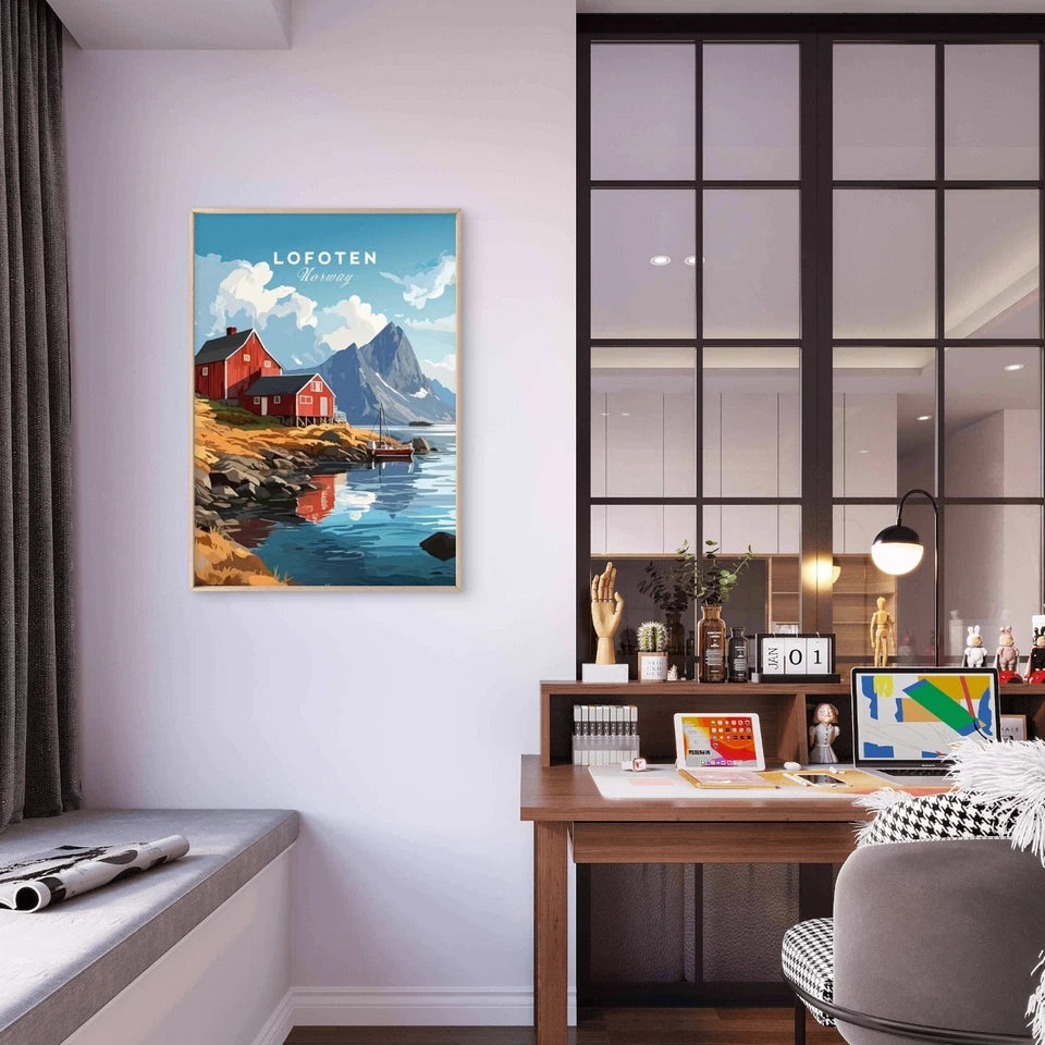 Classic Norwegian Fishing Village Coastline Scene Travel Poster Print Wall Art - Bella Home Decor