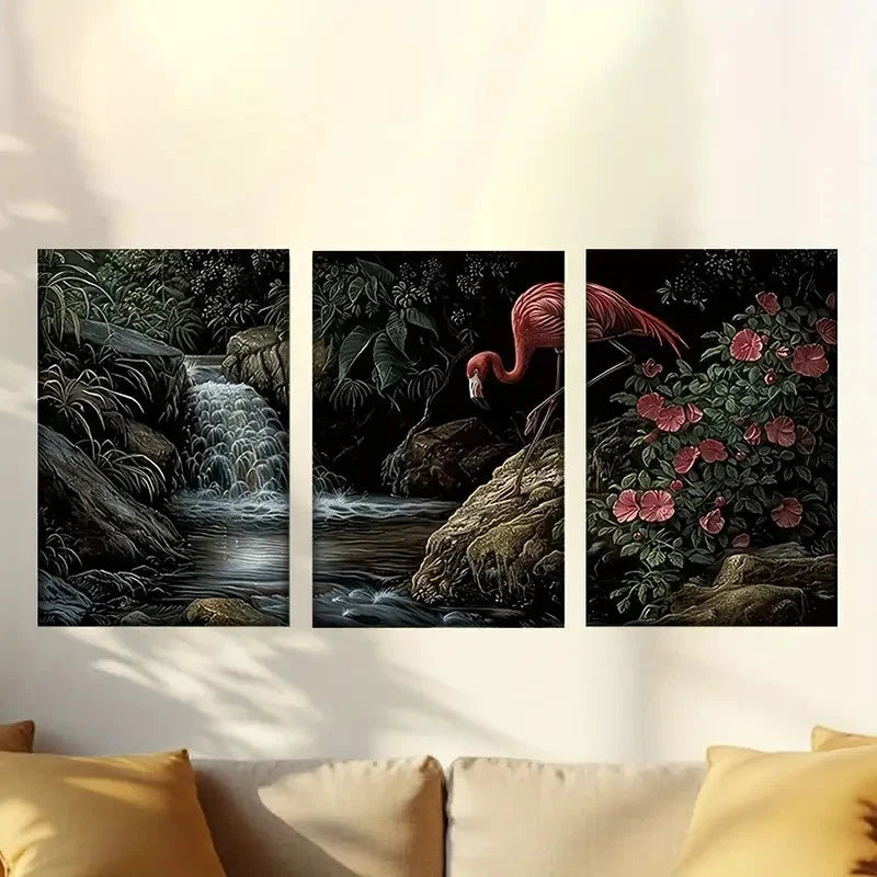 3pcs Vintage Flamingo Canvas Art Prints Wall Art Set Canvas Framed 40x60cm - High Quality Print 100% Australian Made Wall Canvas Ready to Hang - Bella Home Decor
