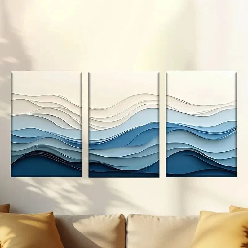 3pcs abstract paper art waves Wall Art Set Canvas Framed 40x60cm - High Quality Print 100% Australian Made Wall Canvas Ready to Hang - Bella Home Decor