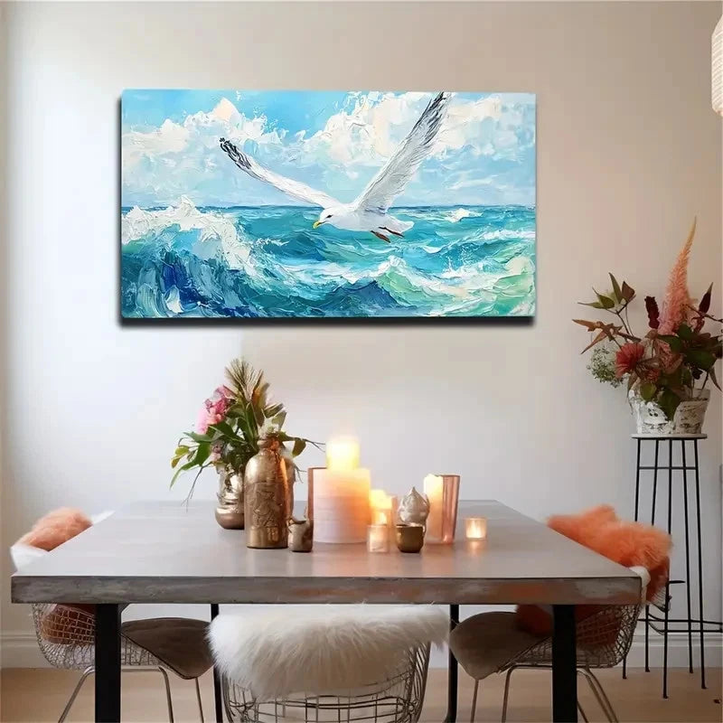 Seagull On The Ocean Spray Wall Art Canvas Office Home Room Framed 120x60cm