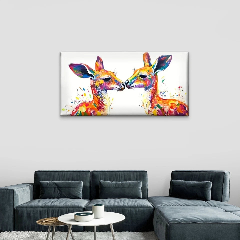 Two Deer Abstract Colourful Wall Art Canvas Office Home Room Framed 120x60cm
