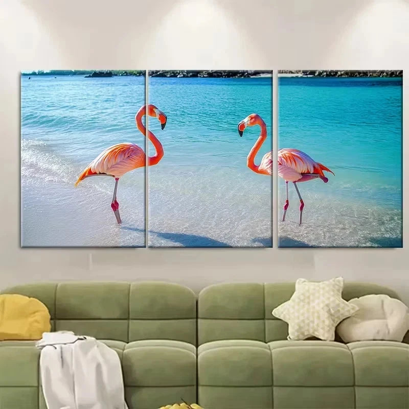 3pcs Pink Flamingo Beach Photography Wall Art Set Canvas Framed 60x90cm - High Quality Print 100% Australian Made Wall Canvas Ready to Hang