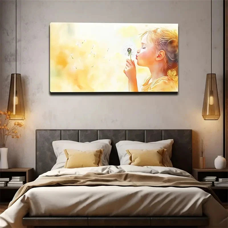 Hand-Held Dandelion Girl Wall Art Canvas Office Home Room Framed 120x60cm
